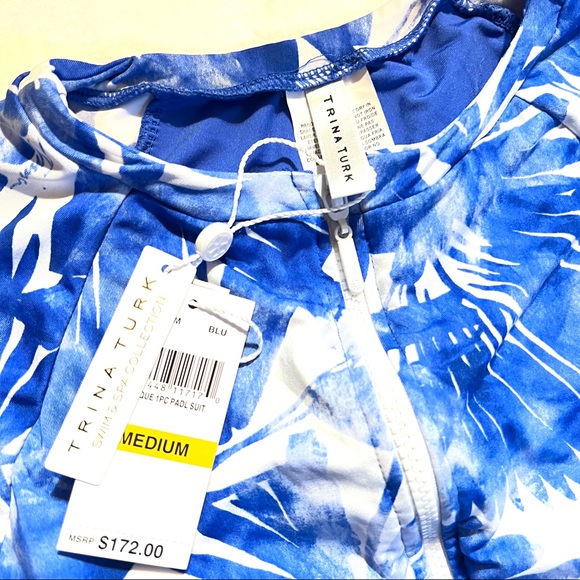 Trina Turk Basque Paddle Suit Swimsuit Size Medium Blue/White - Picture 3 of 6